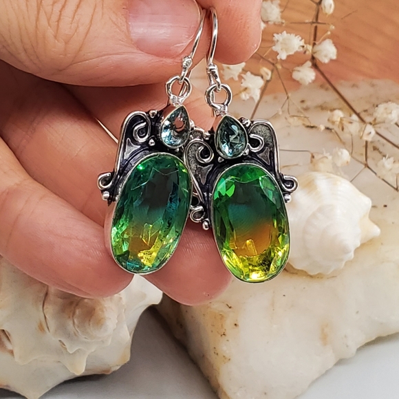 Silver Earrings Natural Ametrin Stone - Picture 5 of 5